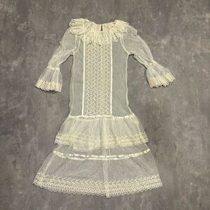 GUNNE SAX‎ 1970s Vintage Victorian Lace Tea Dress Maxi Length Size Small